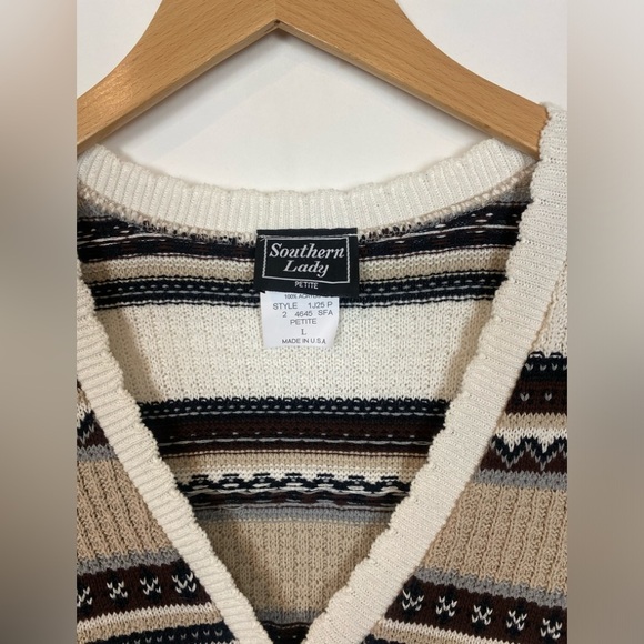 Vintage Southern Lady Stripe Sweater Vest neutrals P/Large Coastal fair isle - Picture 3 of 8